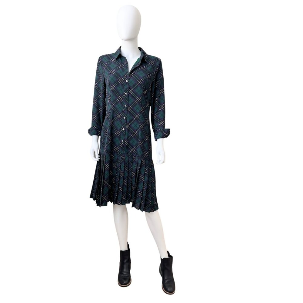 UNTUCKit Janice Plaid Shirt Dress Pleated Button Front Preppy Size 4 - Picture 12 of 12